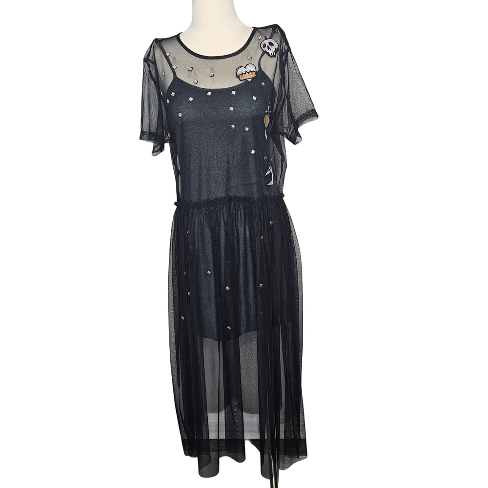 Disney Villains Black Sheer Mesh Maxi Dress Studded Goth Halloween Large